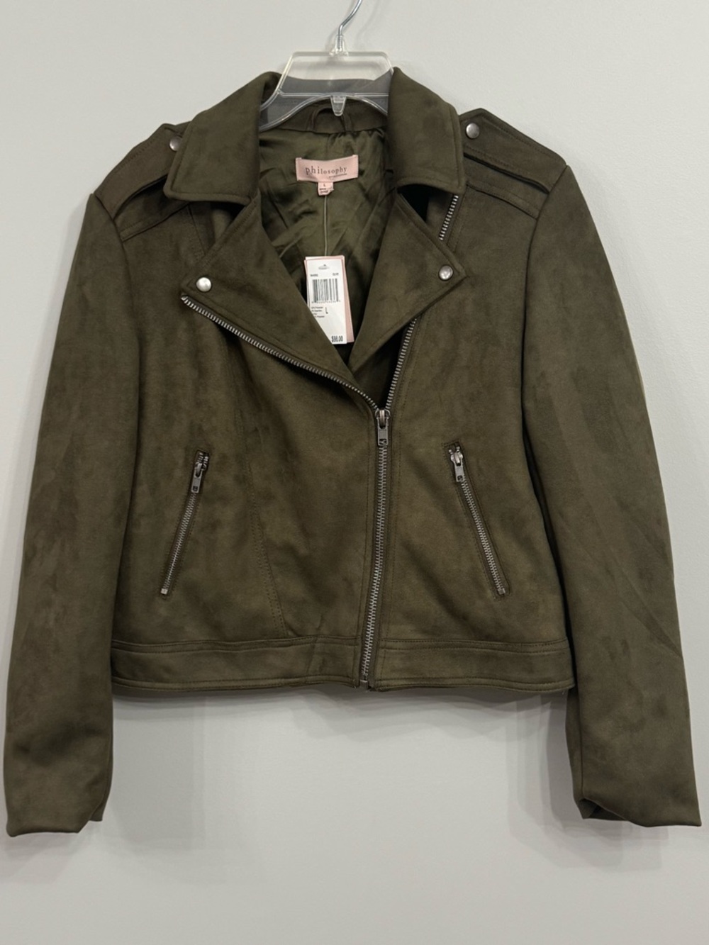 Philosophy Faux Leather Moto Jacket Olive green size Large NWT